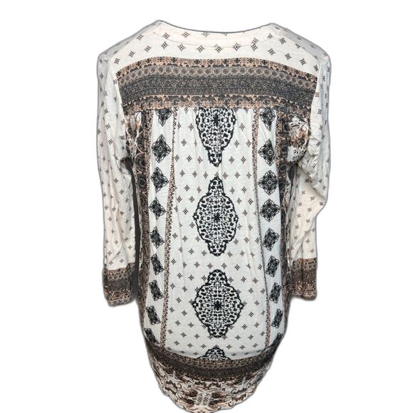 Lucky Brand Women's Boho Tunic Hippie Geometric Beige Brown (M) - Picture 3 of 6